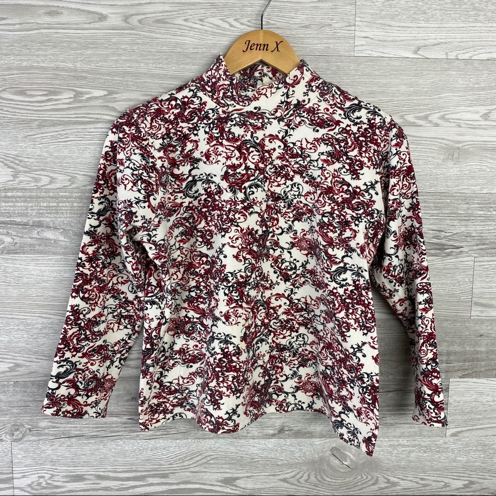 Karen Scott Floral Mock Neck Long Sleeve Shirt